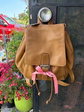 Gorgeous Y2k COACH Vintage Light Tan Leather Legacy Drawstring Backpack Bag 9569